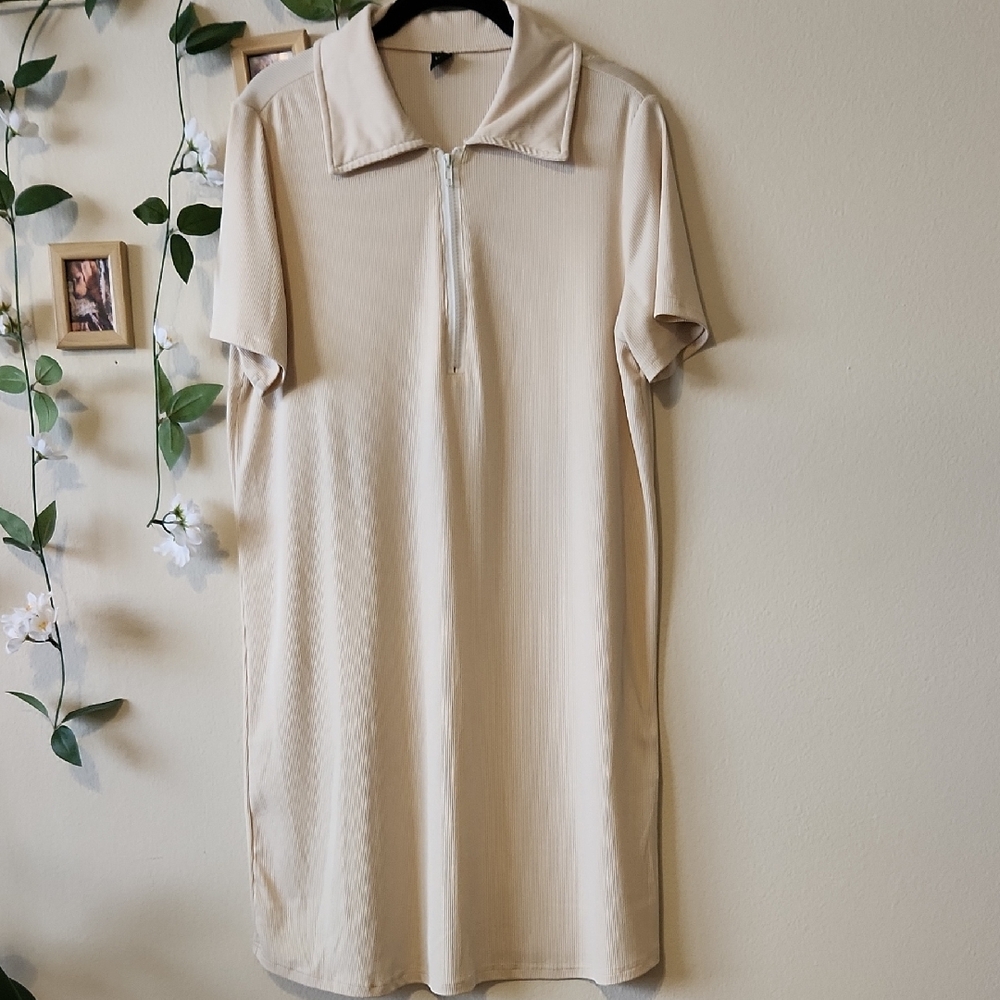 ☀️🍉SALE🍉☀️ SHEIN Cream Ribbed T-shirt Mini Dress - L